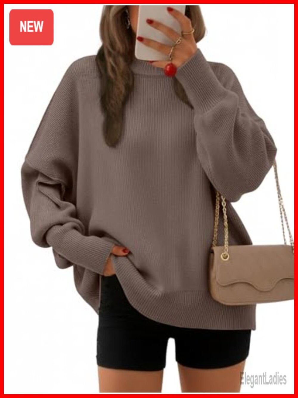 Womens Oversized Chunky Knit Sweater Batwing Sleeve Ribbed Pullover